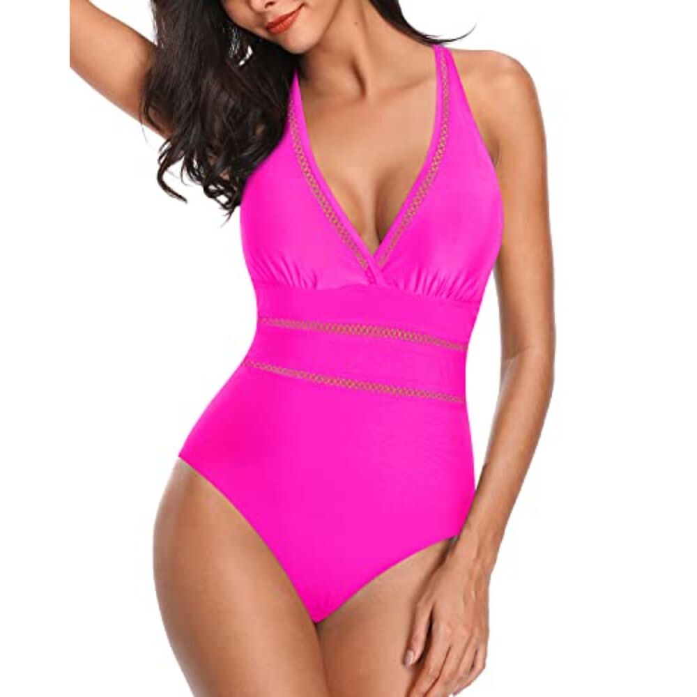 👙 Tempt Me Neon Pink Backless Mesh One Piece Swimsuit L - NWT